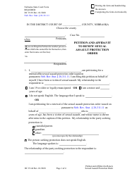 Document preview: Form DC19:44 Petition and Affidavit to Renew Sexual Assault Protection Order - Nebraska