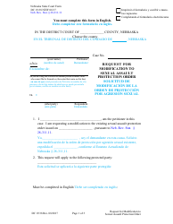 Document preview: Form DC19:38 Request for Modification to Sexual Assault Protection Order - Nebraska (English/Spanish)