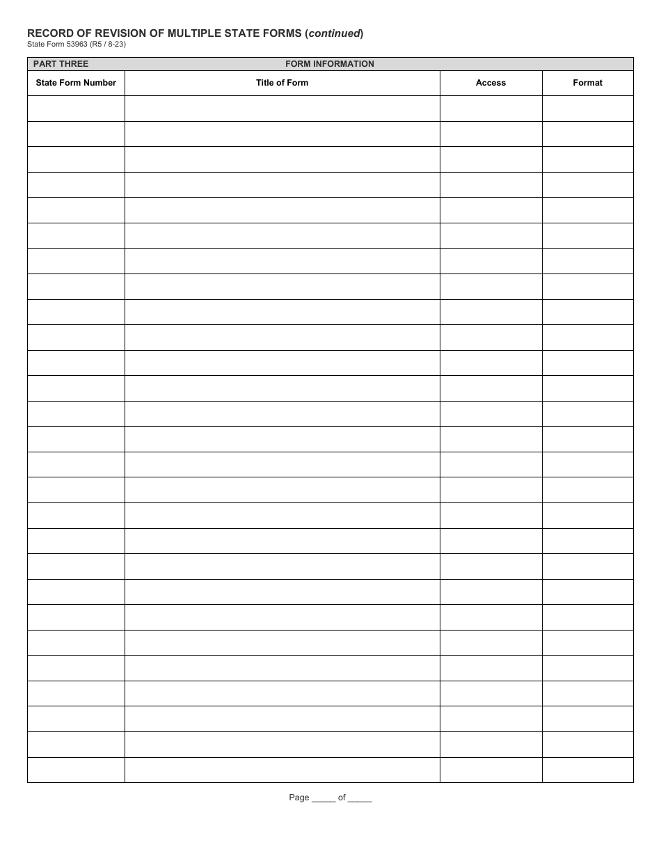 State Form 53963 Record of Revision of Multiple State Forms - Indiana, Page 2