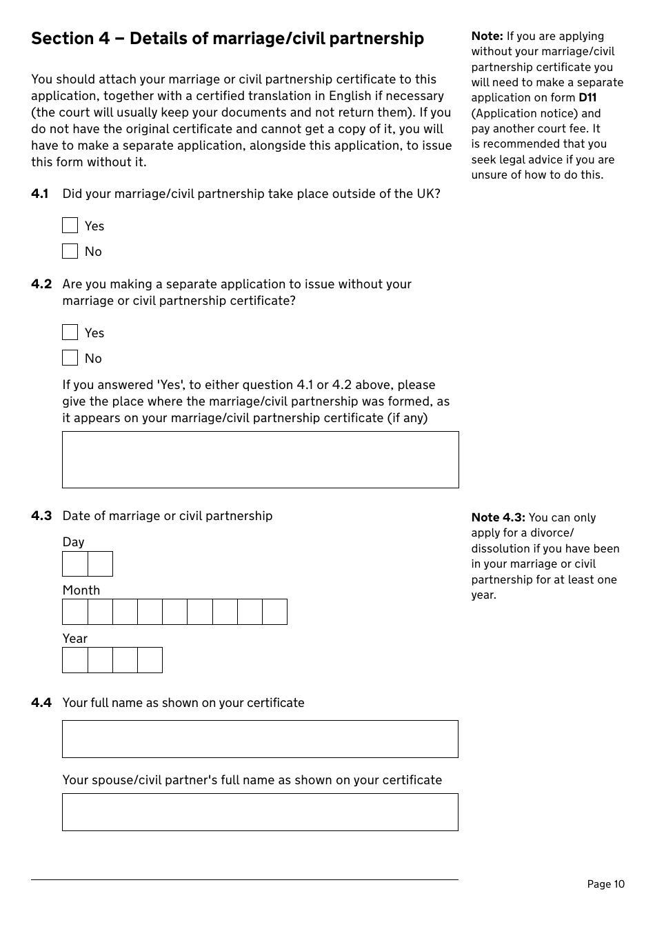 Application for a Divorce or Dissolution (Ending a Civil Partnership) - United Kingdom, Page 10
