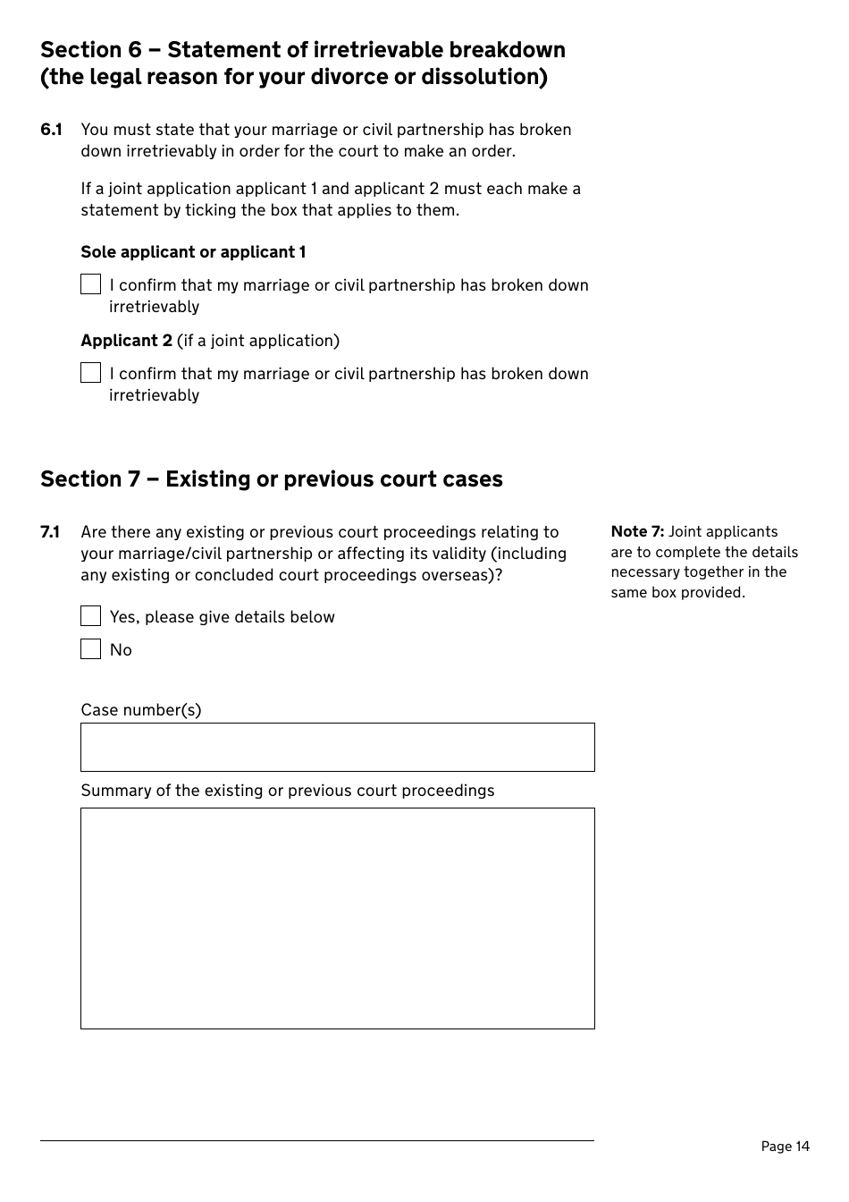 Application for a Divorce or Dissolution (Ending a Civil Partnership) - United Kingdom, Page 14