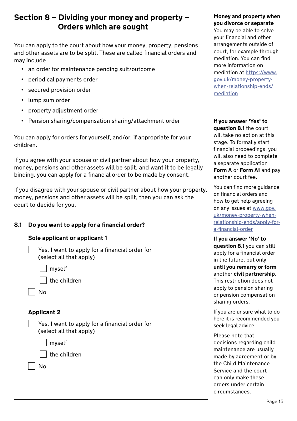 Application for a Divorce or Dissolution (Ending a Civil Partnership) - United Kingdom, Page 15