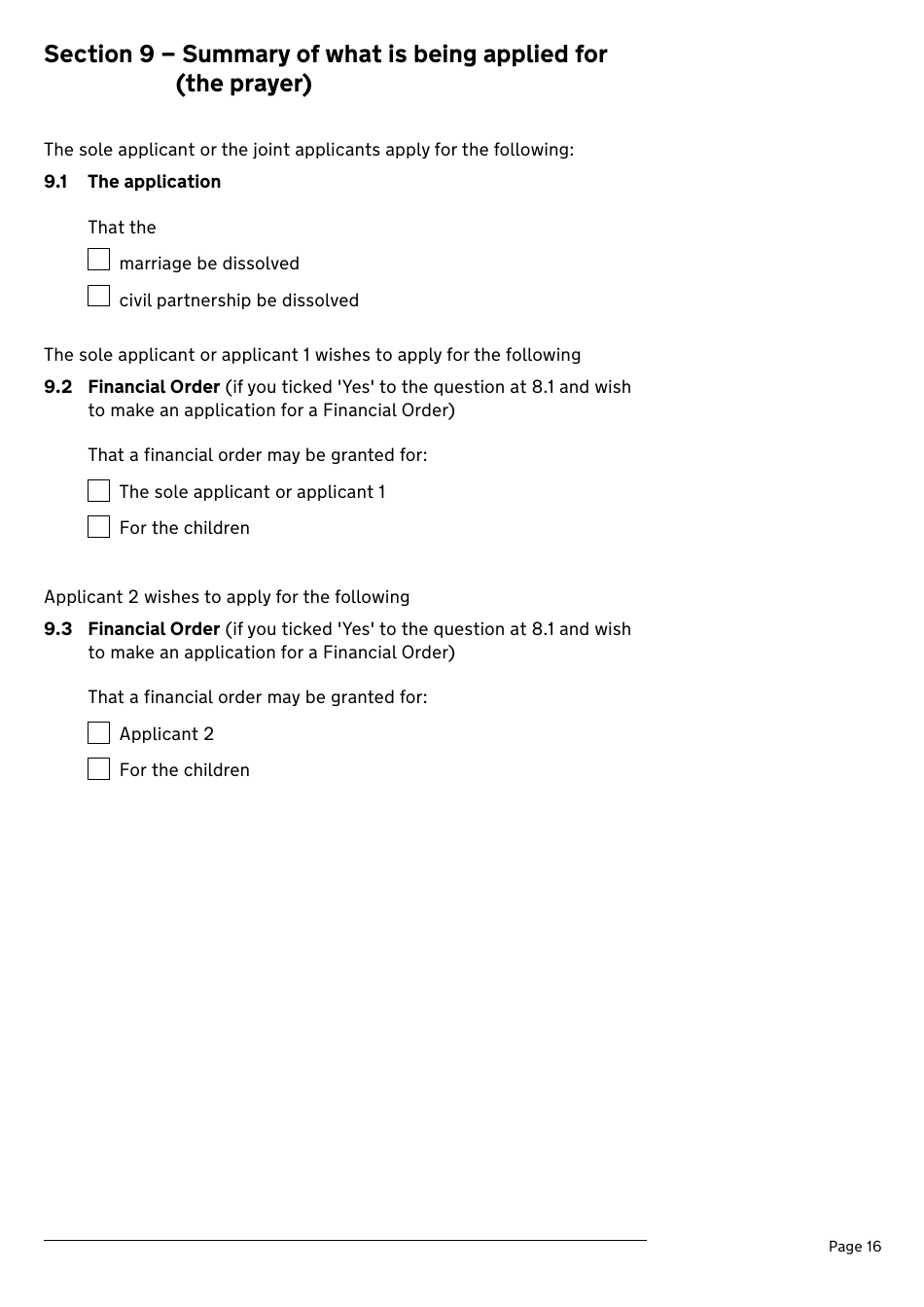 Application for a Divorce or Dissolution (Ending a Civil Partnership) - United Kingdom, Page 16
