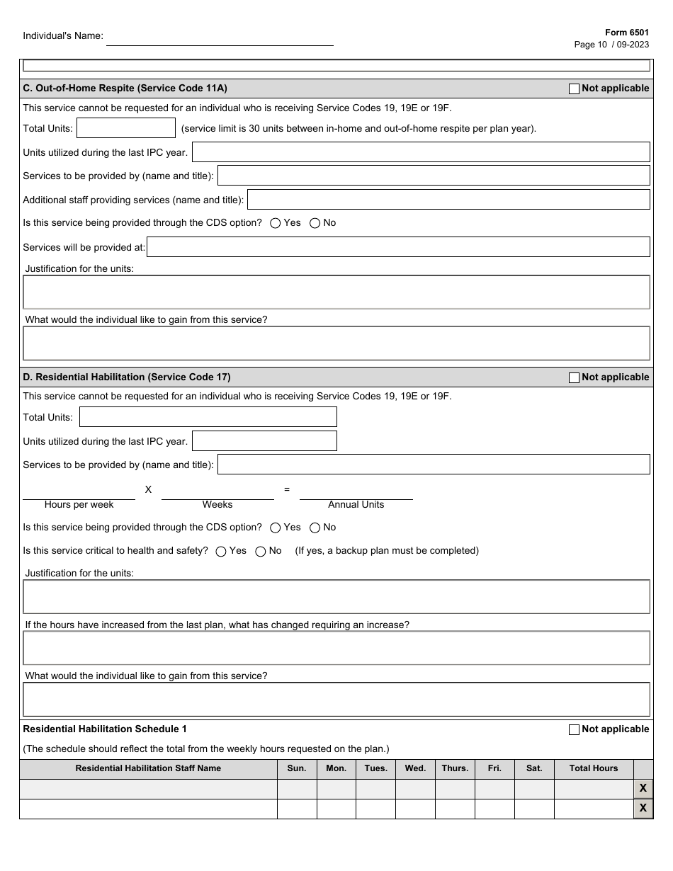 Form 6501 Individual Program Plan - Texas, Page 10