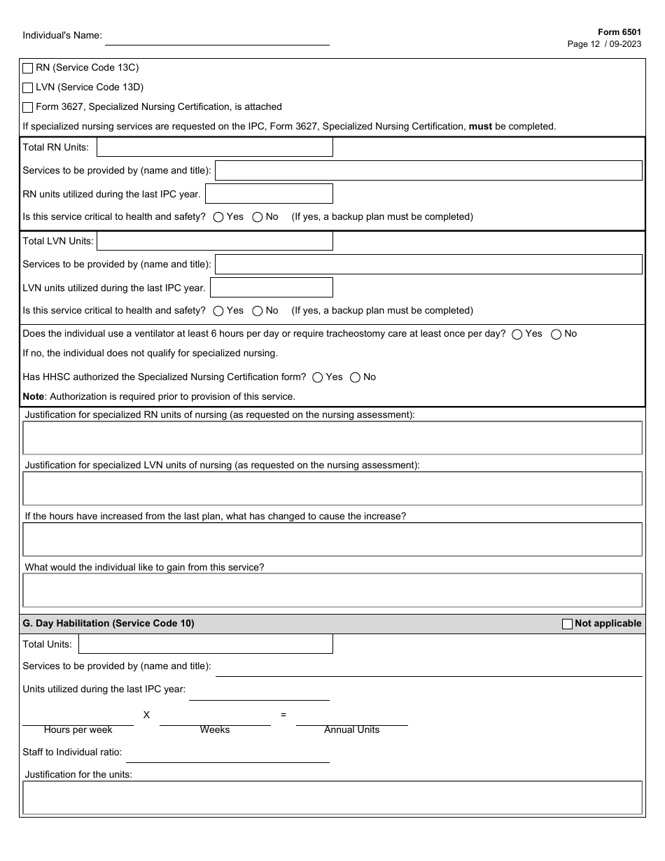 Form 6501 Individual Program Plan - Texas, Page 12