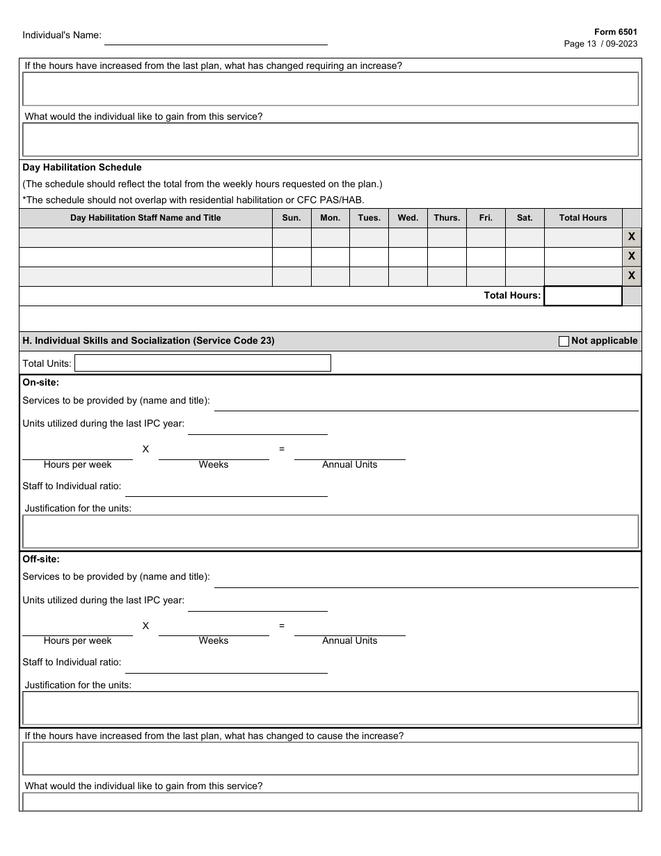 Form 6501 Individual Program Plan - Texas, Page 13