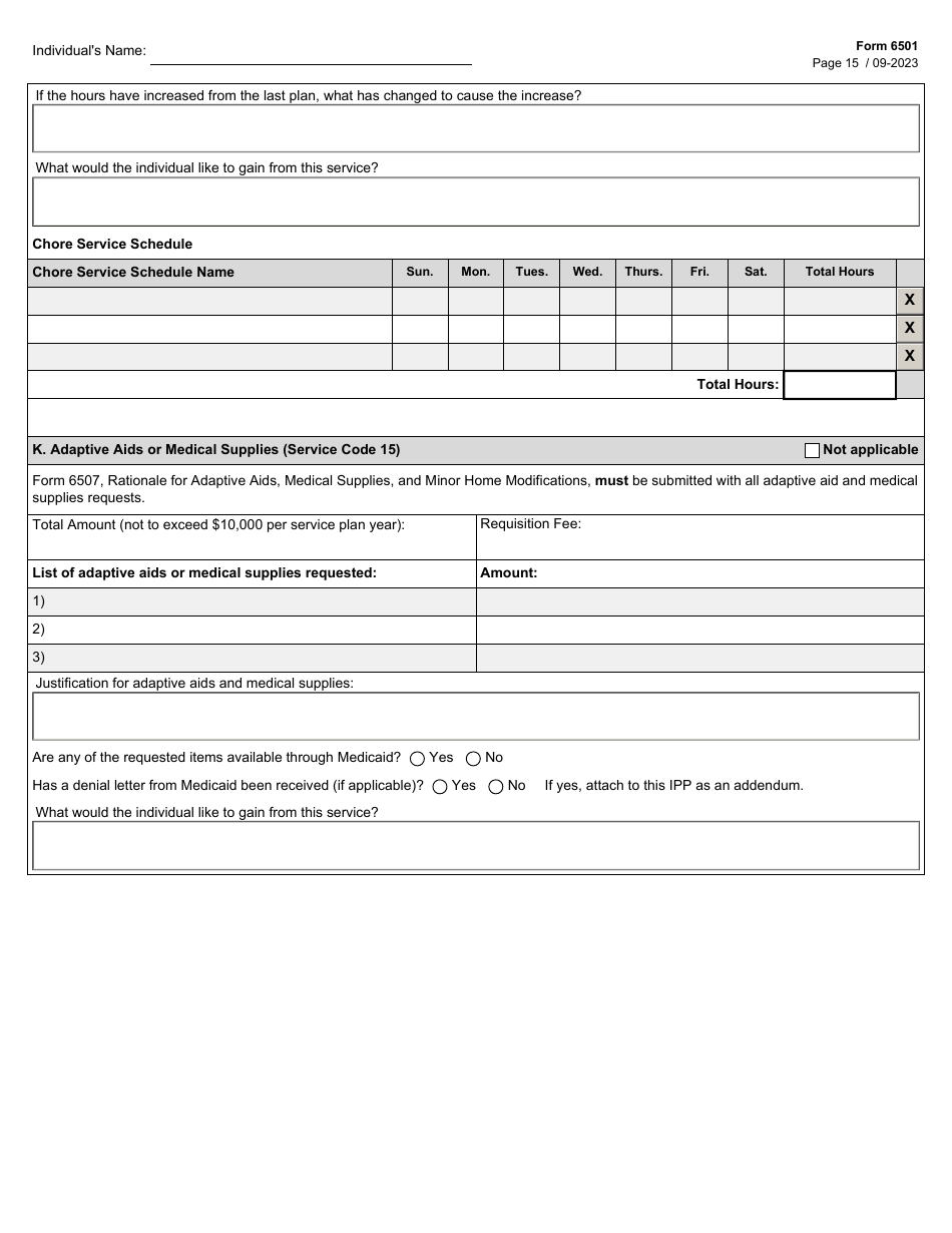 Form 6501 Individual Program Plan - Texas, Page 15