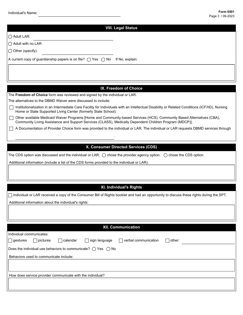 Form 6501 Individual Program Plan - Texas, Page 3