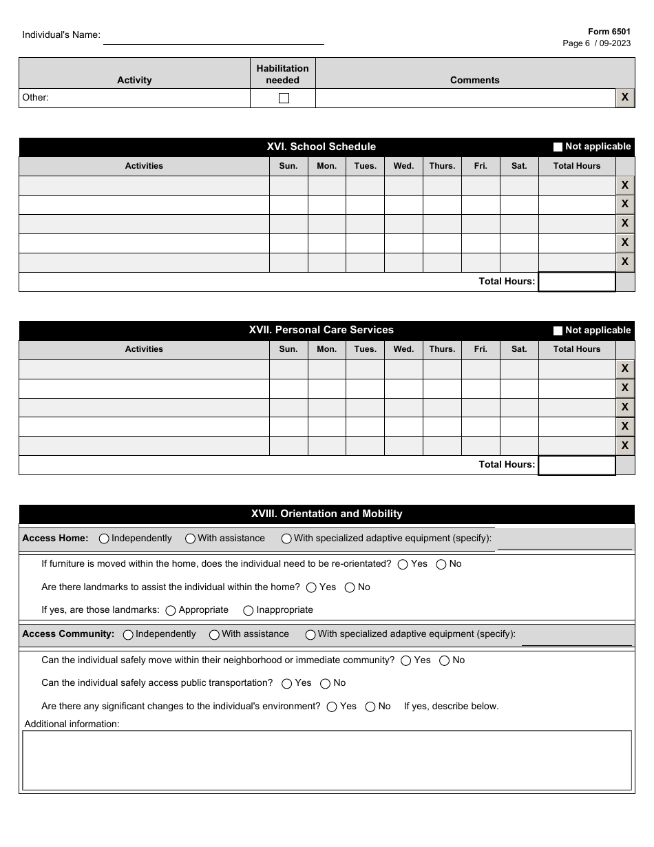 Form 6501 Individual Program Plan - Texas, Page 6