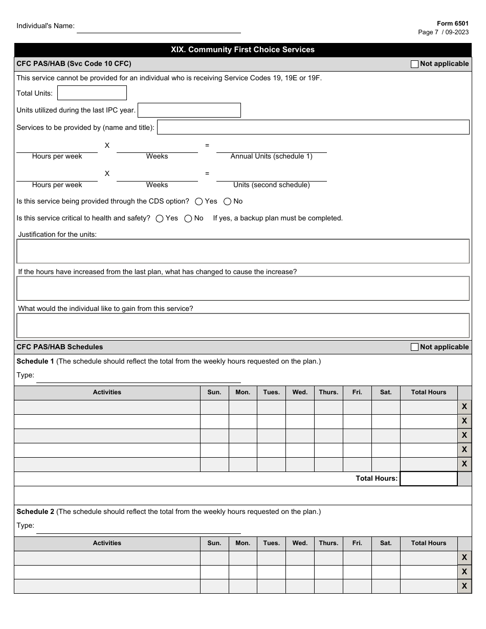 Form 6501 Individual Program Plan - Texas, Page 7