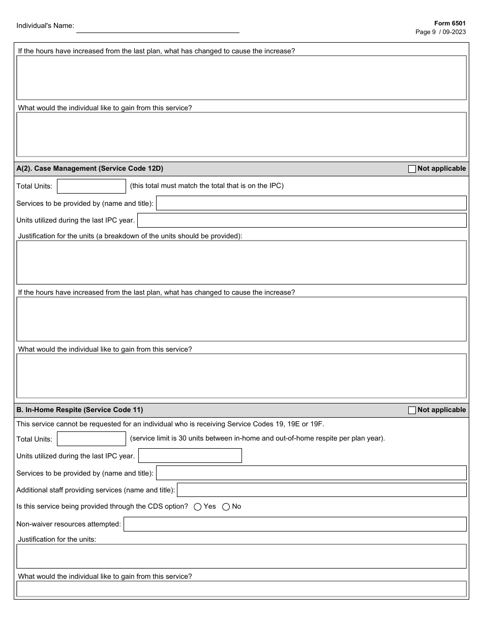 Form 6501 Individual Program Plan - Texas, Page 9
