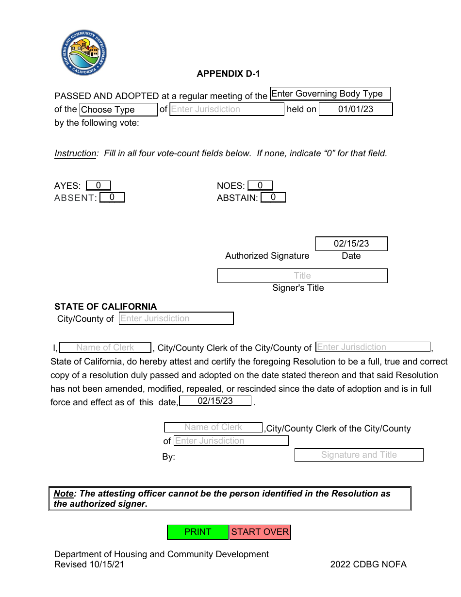 Appendix D-1 Resolution of the Governing Body - California, Page 3