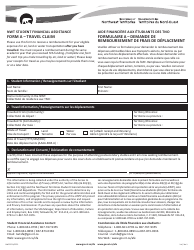 Document preview: Form A (NWT8713) Nwt Student Financial Assistance Travel Claim - Northwest Territories, Canada (English/French)