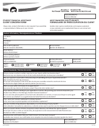 Document preview: Form NWT9230 Student Financial Assistance Client Concern Form - Northwest Territories, Canada (English/French)