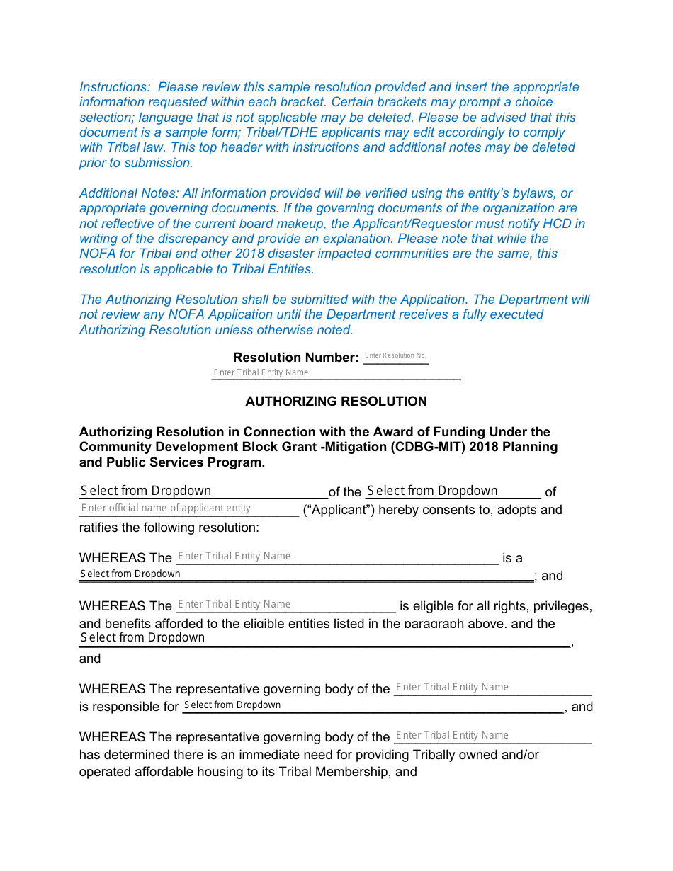 Authorizing Resolution - California, Page 1
