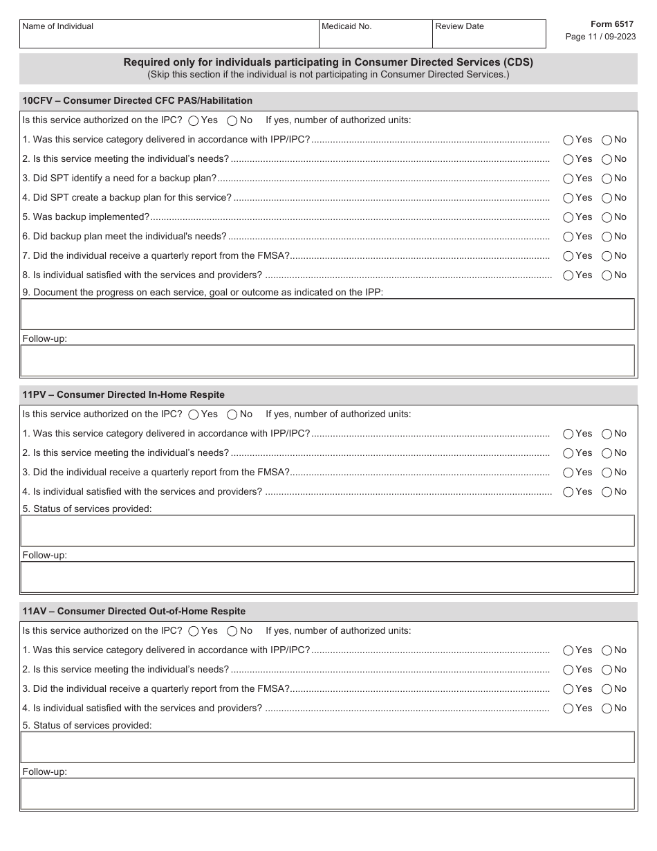 Form 6517 Individual Program Plan (Ipp) Service Review - Texas, Page 11