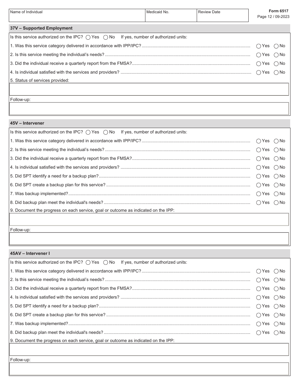 Form 6517 Individual Program Plan (Ipp) Service Review - Texas, Page 12
