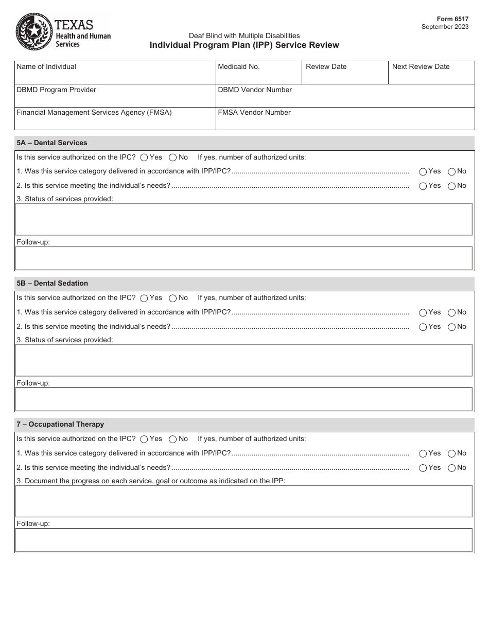 Form 6517 Individual Program Plan (Ipp) Service Review - Texas, Page 1