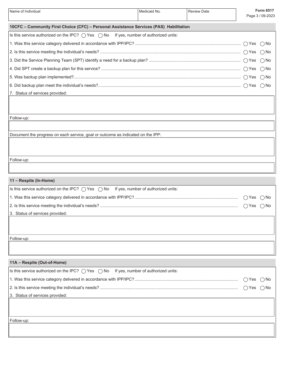 Form 6517 Individual Program Plan (Ipp) Service Review - Texas, Page 3