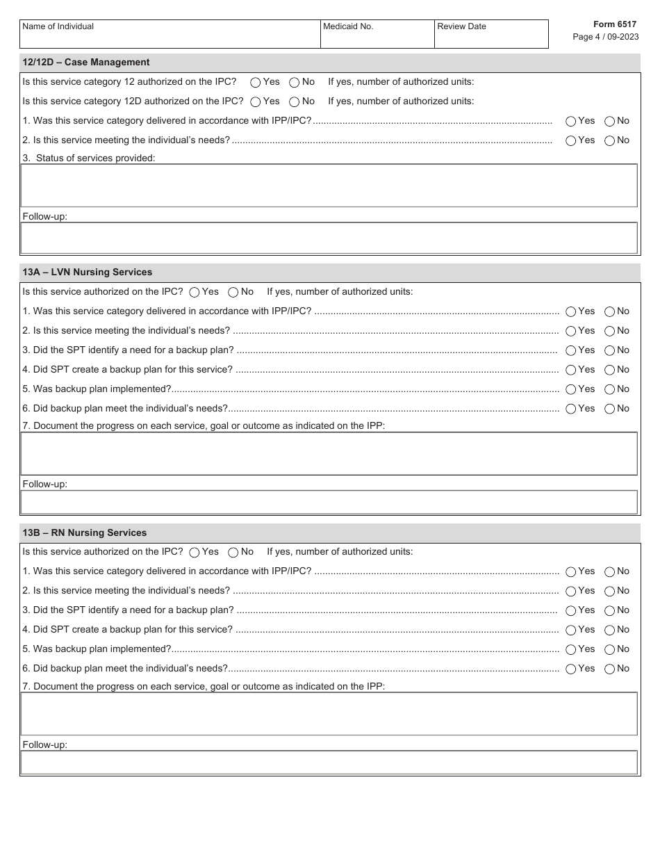 Form 6517 Individual Program Plan (Ipp) Service Review - Texas, Page 4