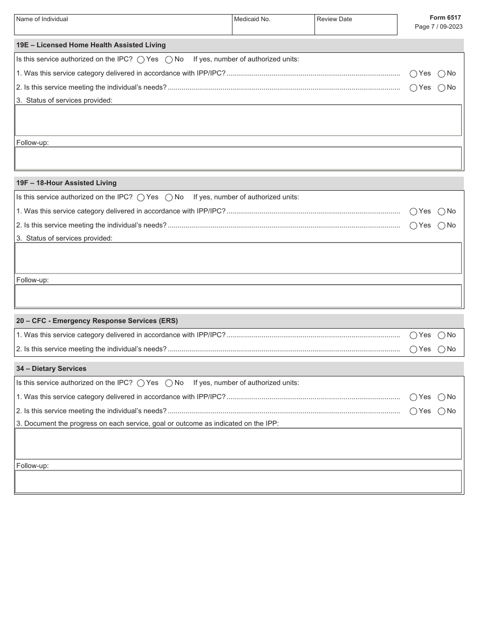 Form 6517 Individual Program Plan (Ipp) Service Review - Texas, Page 7