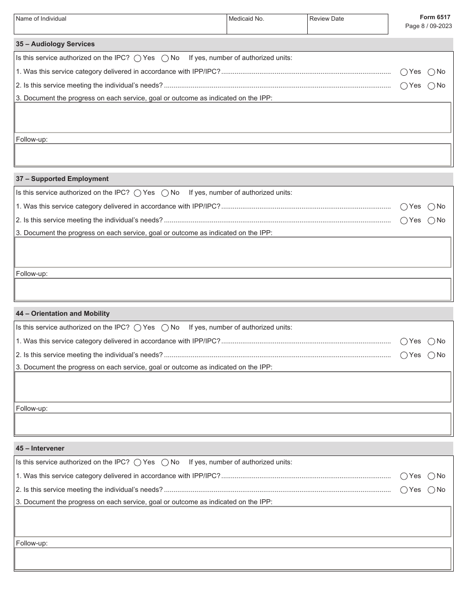 Form 6517 Individual Program Plan (Ipp) Service Review - Texas, Page 8