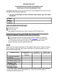 Document preview: Coordinated Entry System Participation and Continuum of Care Coordination Form - Homekey Round 3 - California
