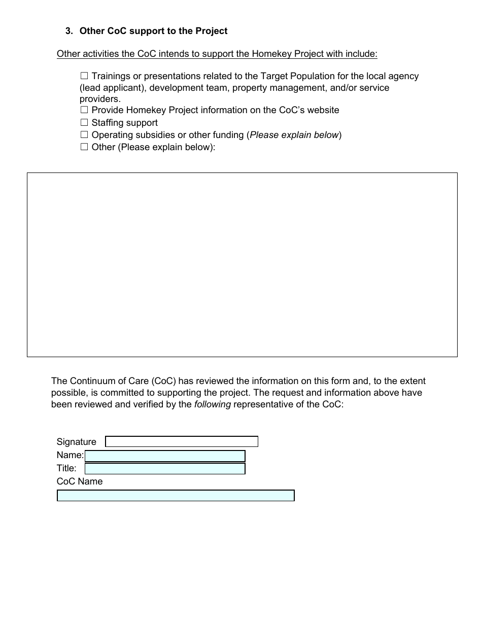 Coordinated Entry System Participation and Continuum of Care Coordination Form - Homekey Round 3 - California, Page 3