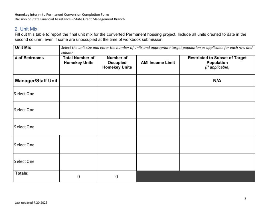 Homekey Interim to Permanent Conversion Completion Form - California, Page 2