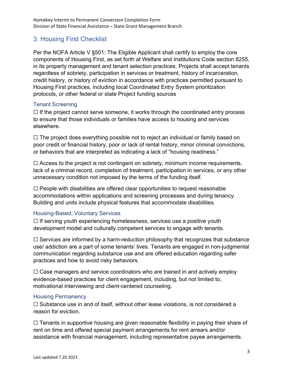 Homekey Interim to Permanent Conversion Completion Form - California, Page 3