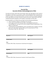 Document preview: Security Plan Executive Written Acknowledgement of Risk - Texas, 2024