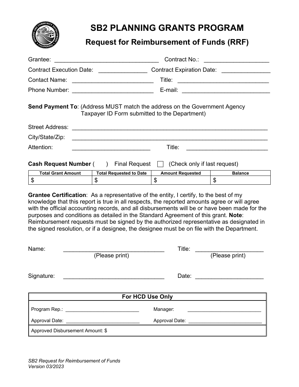 Request for Reimbursement of Funds (Rrf) - Sb2 Planning Grants Program - California, Page 4