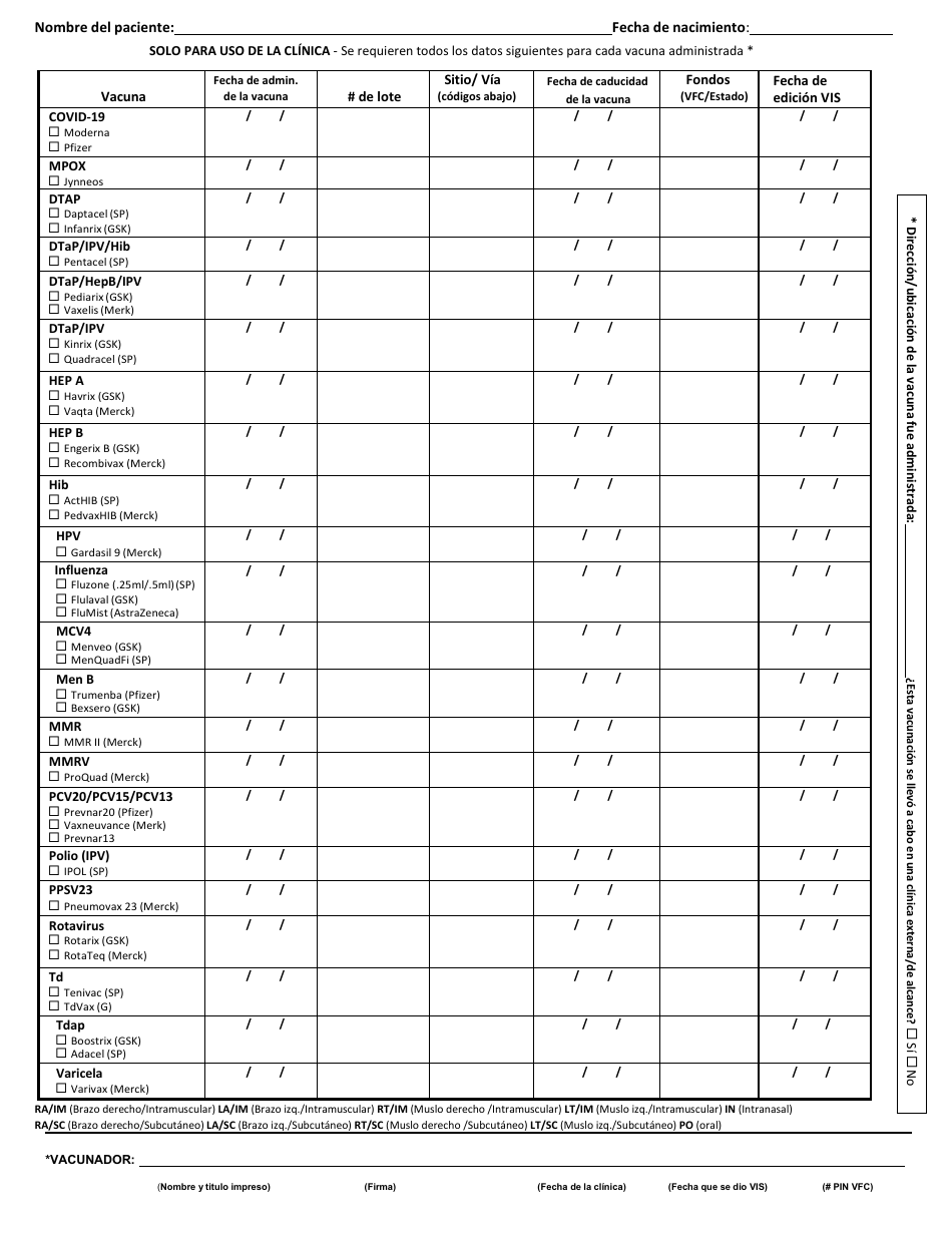 Formulario De Administracion De Vacunas Vfc De Nuevo Mexico - New Mexico (Spanish), Page 2