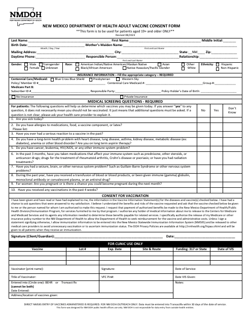 Adult Vaccine Consent Form - New Mexico