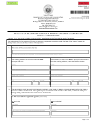 Form CONS-1 Articles of Incorporation for a Consumer Cooperative - Hawaii