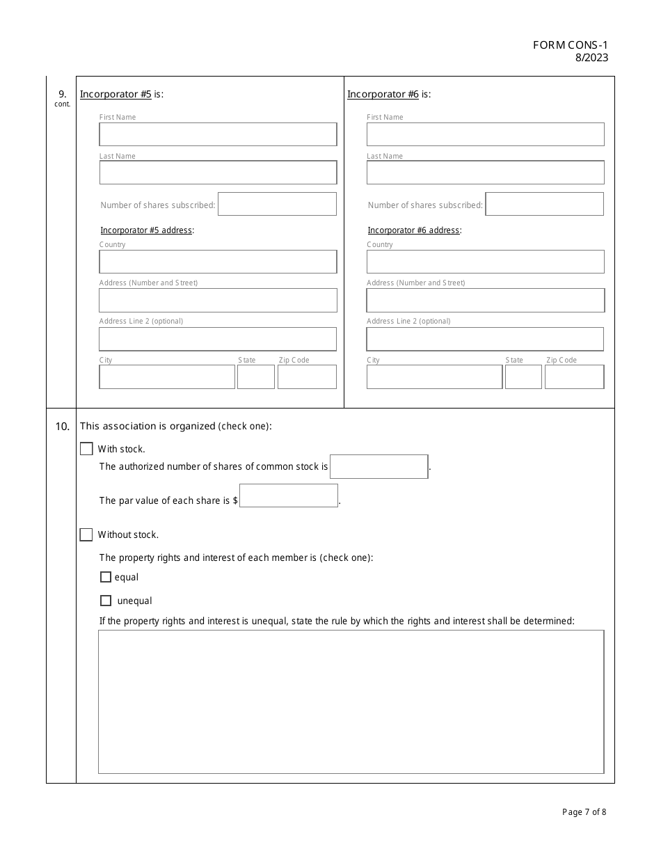 Form CONS-1 Articles of Incorporation for a Consumer Cooperative - Hawaii, Page 7