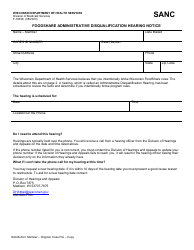 Form F-16038 Foodshare Administrative Disqualification Hearing Notice - Wisconsin