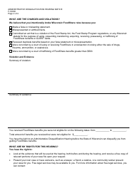 Form F-16038 Foodshare Administrative Disqualification Hearing Notice - Wisconsin, Page 2