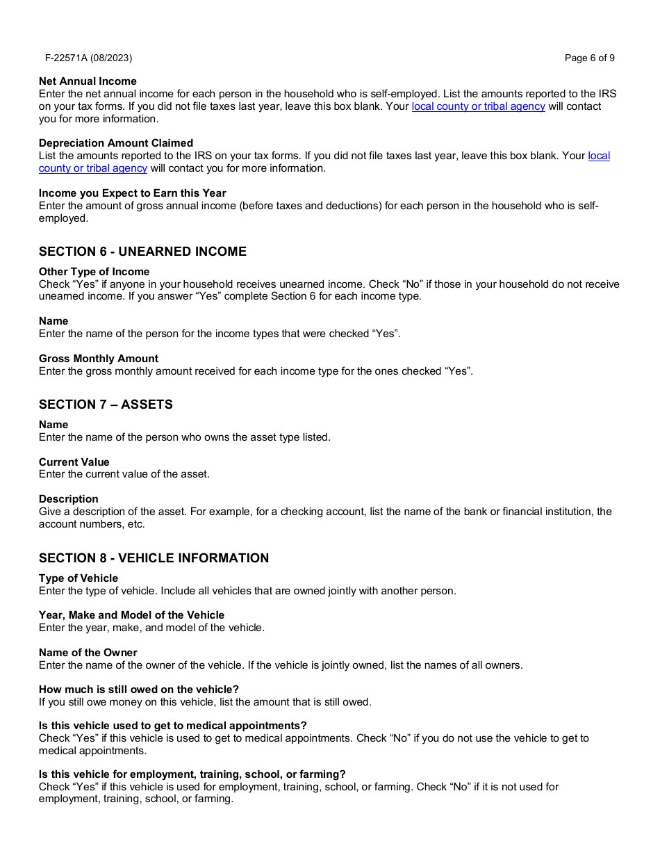 Instructions for Form F-22571 Caretaker Supplement Application - Wisconsin, Page 6