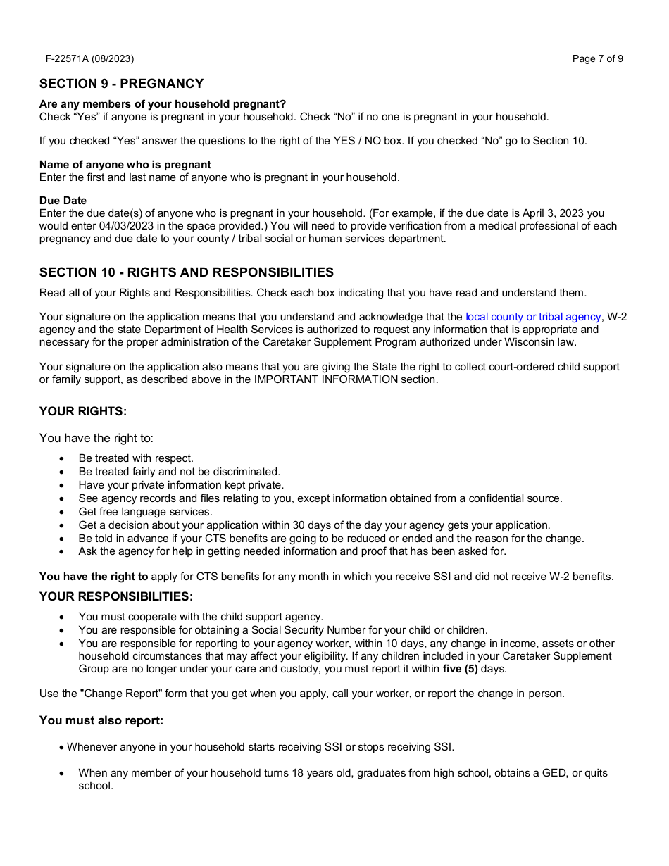 Instructions for Form F-22571 Caretaker Supplement Application - Wisconsin, Page 7
