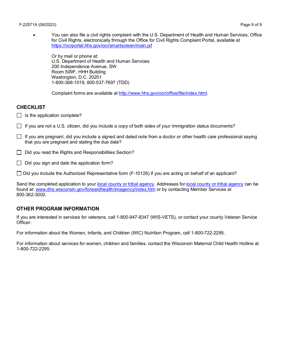 Instructions for Form F-22571 Caretaker Supplement Application - Wisconsin, Page 9