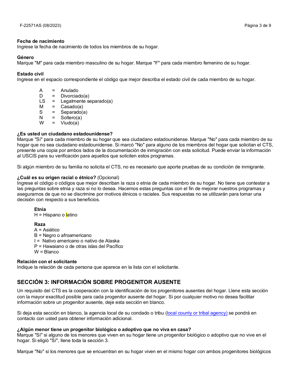 Instrucciones para Formulario F-22571 Caretaker Supplement Application - Wisconsin (Spanish), Page 3
