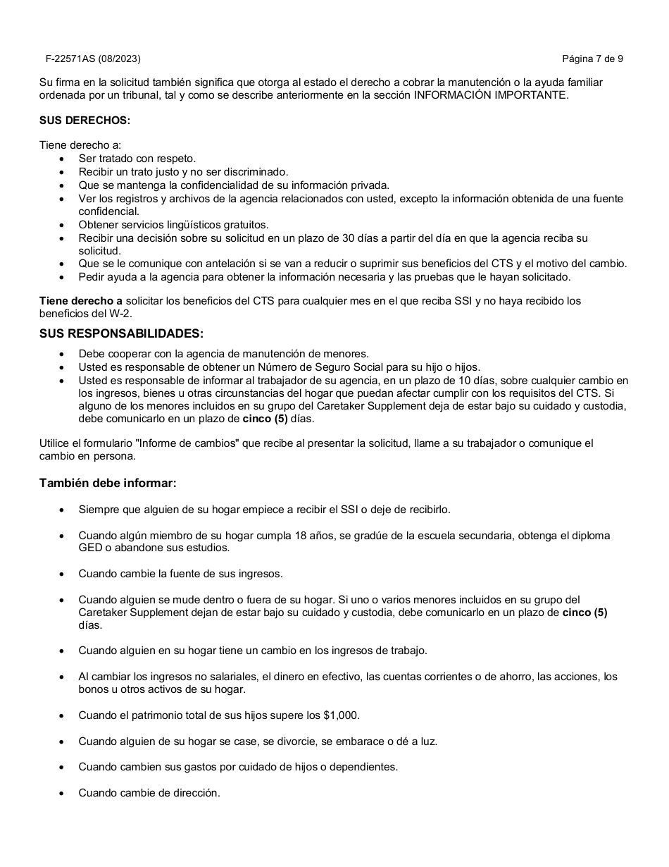 Instrucciones para Formulario F-22571 Caretaker Supplement Application - Wisconsin (Spanish), Page 7