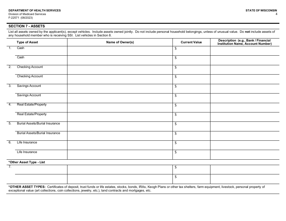 Form F-22571 Caretaker Supplement Application - Wisconsin, Page 4