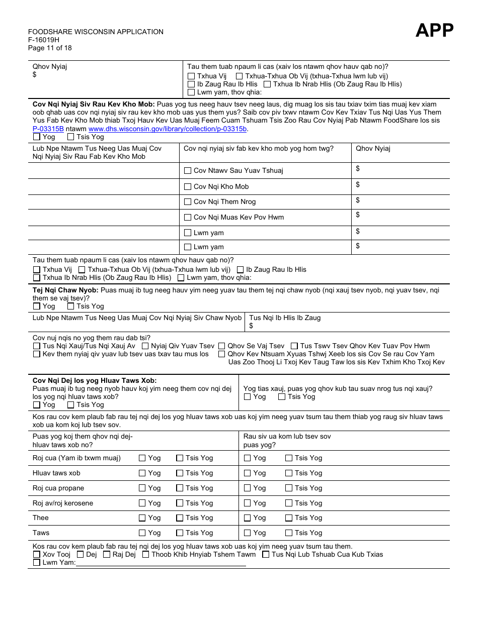 Form F-16019H Wisconsin Foodshare Application - Wisconsin (Hmong), Page 11