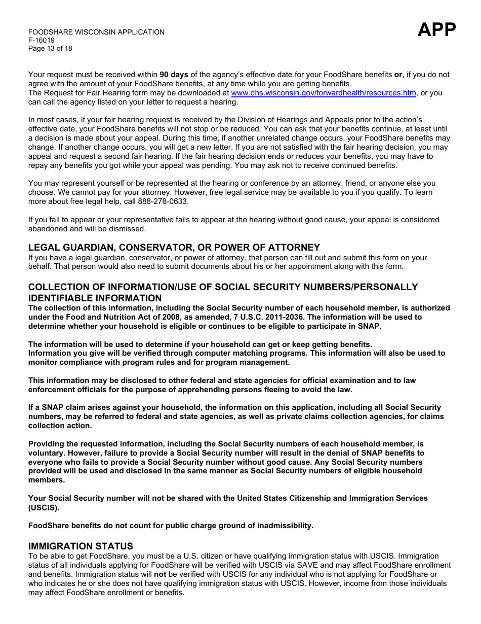 Form F-16019 Wisconsin Foodshare Application - Wisconsin, Page 13