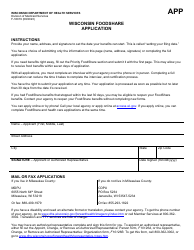 Form F-16019 Wisconsin Foodshare Application - Wisconsin