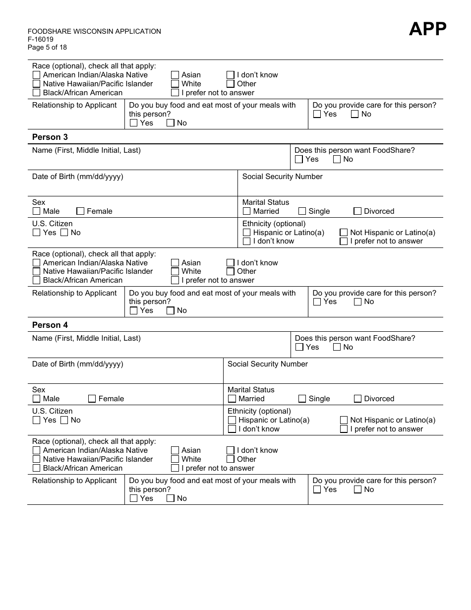 Form F-16019 Wisconsin Foodshare Application - Wisconsin, Page 5