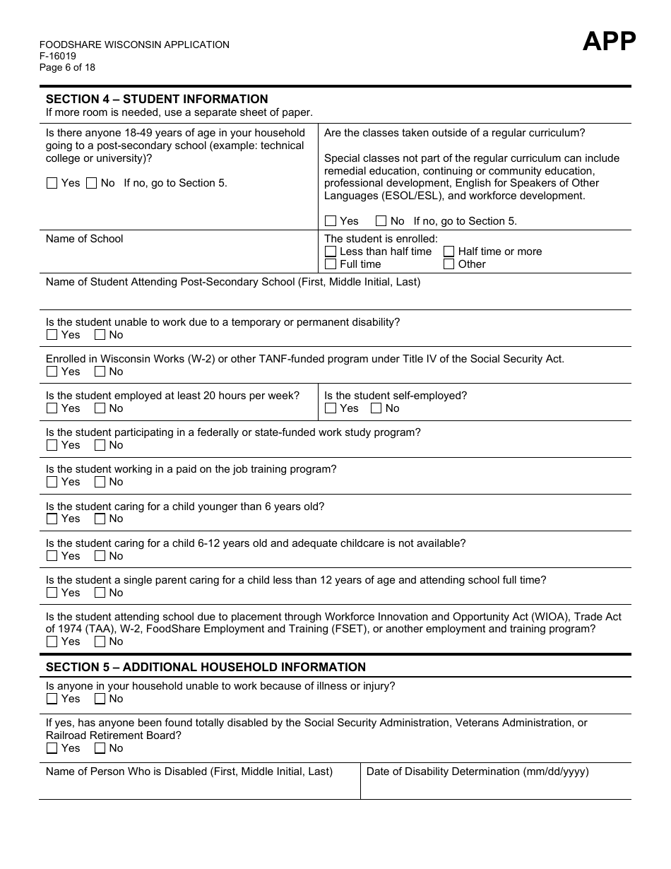 Form F-16019 Wisconsin Foodshare Application - Wisconsin, Page 6