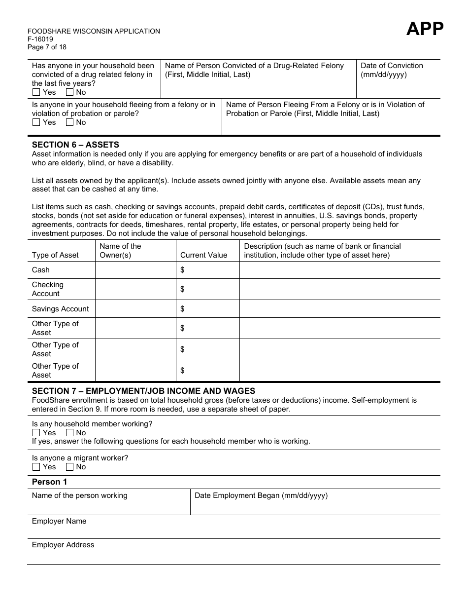 Form F-16019 Wisconsin Foodshare Application - Wisconsin, Page 7